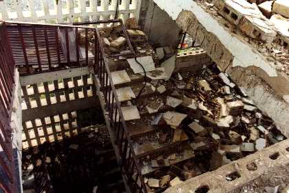 Barentu - Eritrea. Interior of the destroyed Gash Setit Hotel.